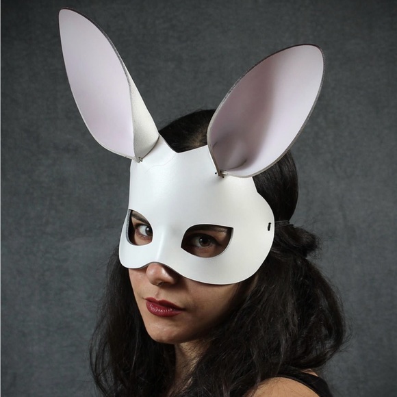 White Leather Rabbit Mask - Picture 2 of 2
